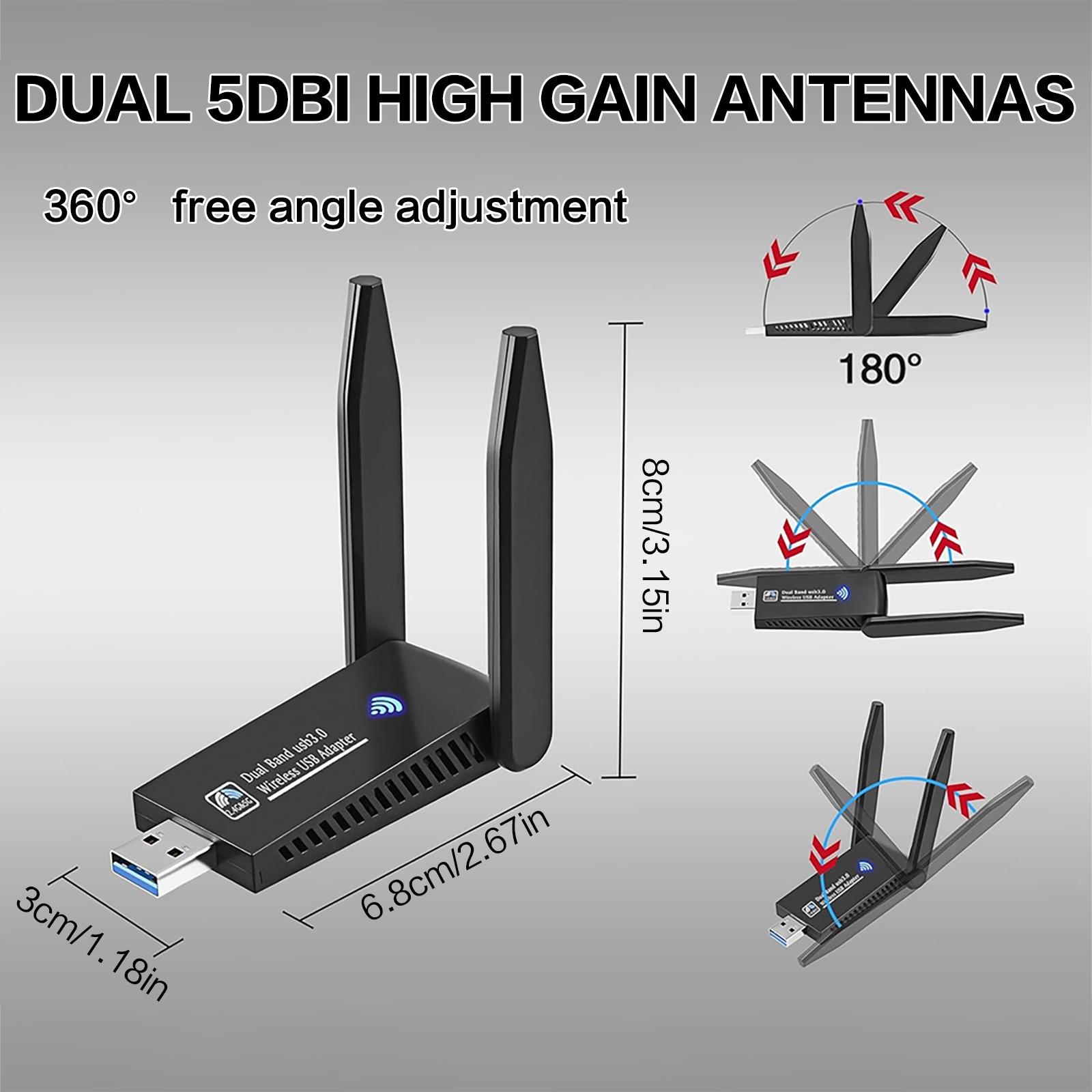 1300Mbps USB WiFiアダプター デュアルバンド - Antenna 2.4Ghz のレビューと価格